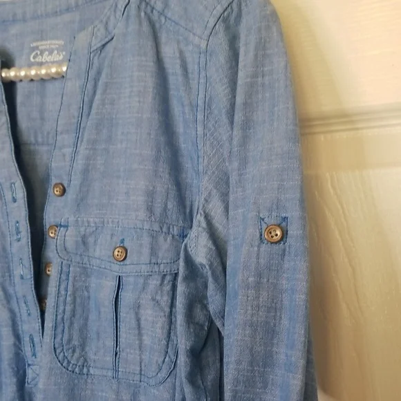 Cabela's Blue Denim Long Sleeve Chambray Shirt Dress Size Small Petite - Picture 5 of 12